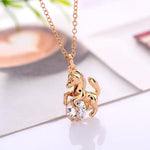 Korea Jewelry Alloy Horse With Crystal Pendant Necklace