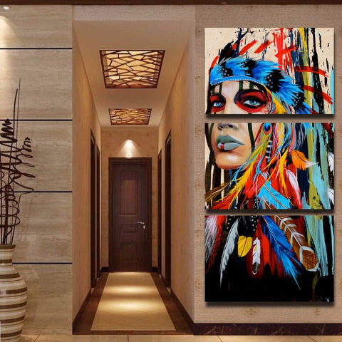 HD printed 3 pieces  American Indian canvas