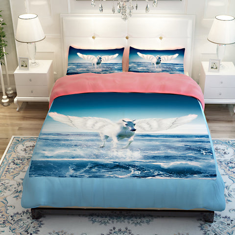 3D Pegasus/ Unicorn  Blue Sea Bluesky Bedding Sets Twin full Queen King Size Quilt Cover