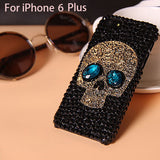 Handmade Diamond Metal saphire eye Skull Cover phone