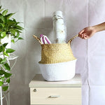 Straw Basket Wicker Folding Flower Pot