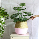 Straw Basket Wicker Folding Flower Pot